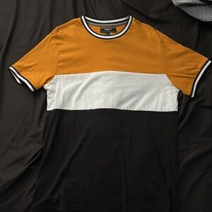 Trendy Forever 21 Color Block T-Shirt - Mustard, White, and Black